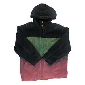 Vintage leather jacket color blocked by outbrook black red green 2XL